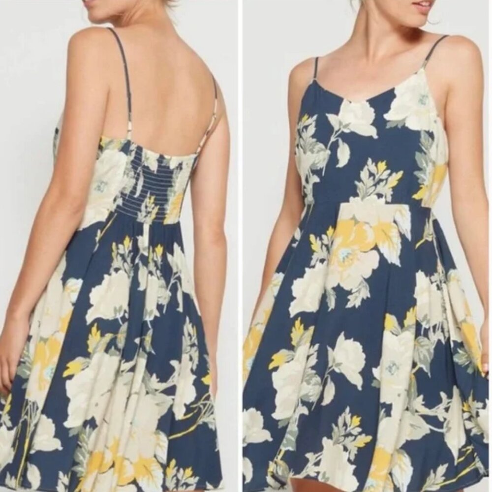 Gap Blue Yellow White Floral Cami Fit & Flare Dress S